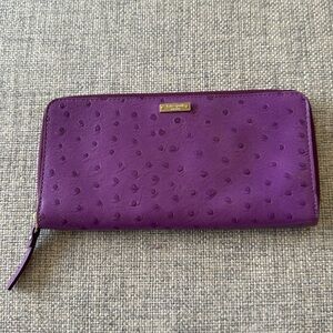 Kate Spade, Purple Ostrich Embossed Zip around Leather Wallet